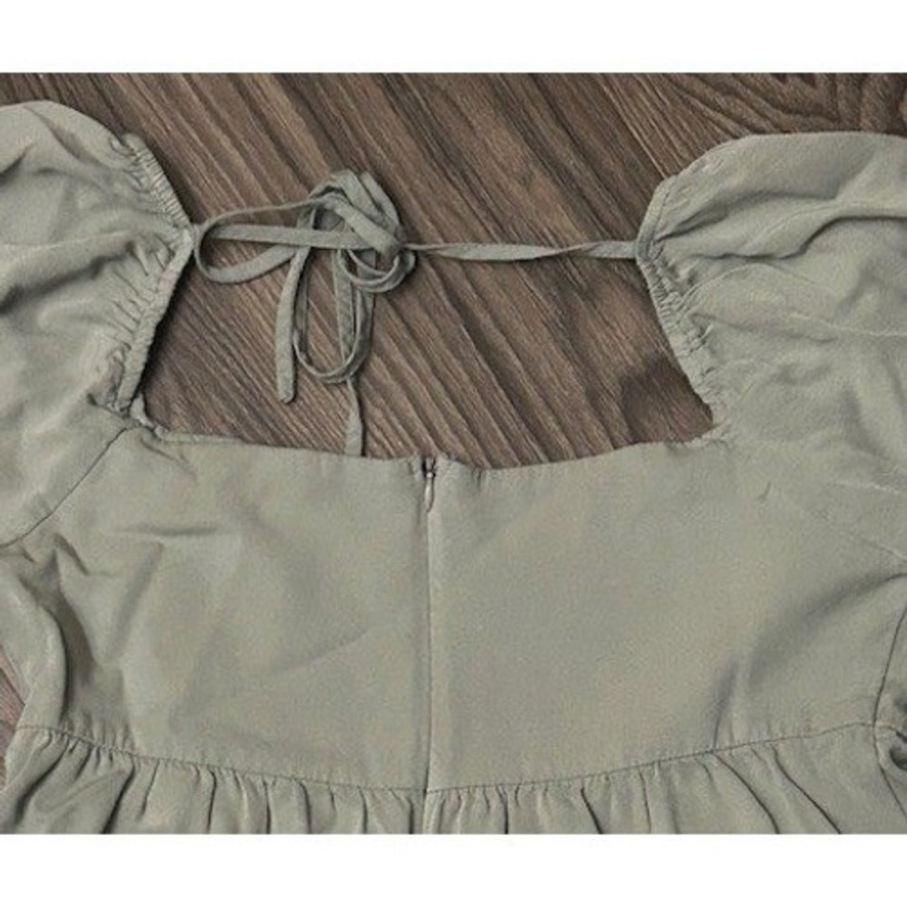Shinestar Sage Green Tiered Babydoll Dress Peasant‎ Cottagecore Earthy Neutral - Picture 9 of 11